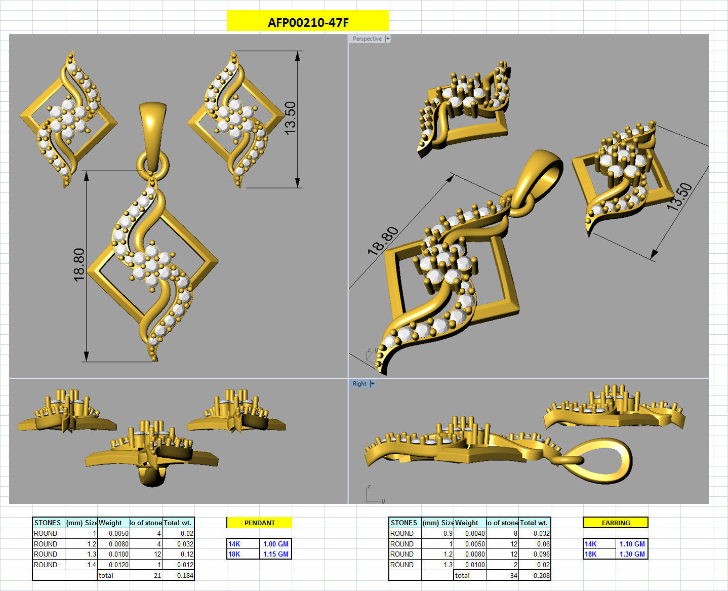 Women pendant-earrings set 3dm render detail 3D print model_10
