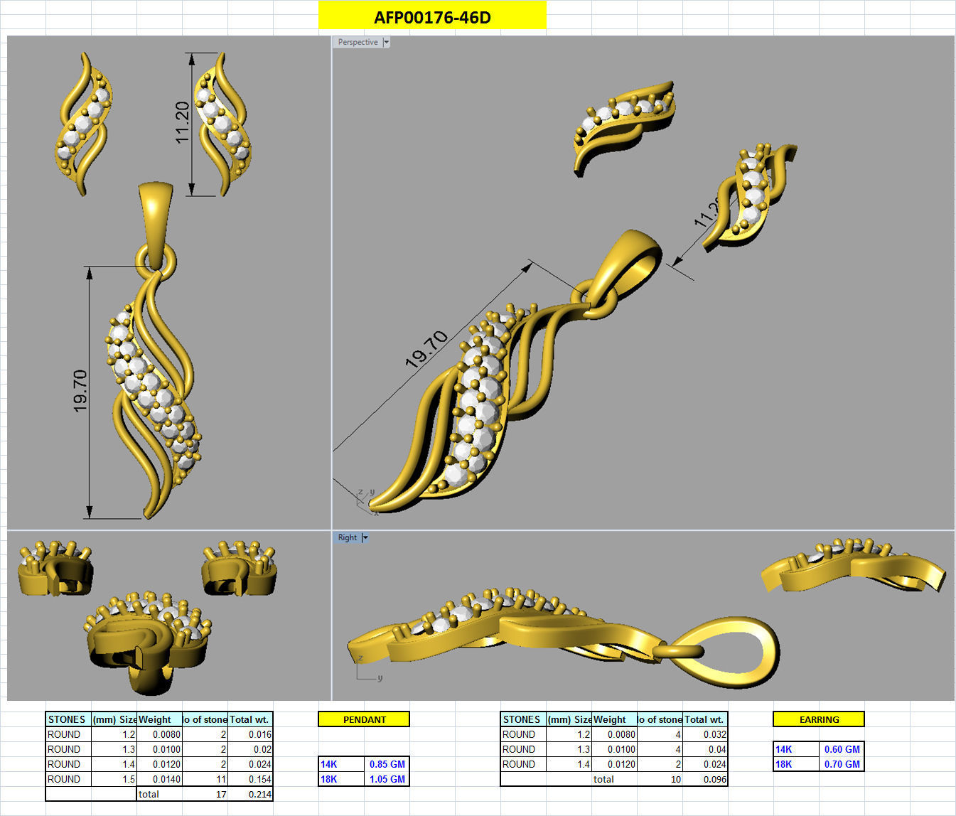 Women pendant-earrings set 3dm stl render detail 3D print model_10