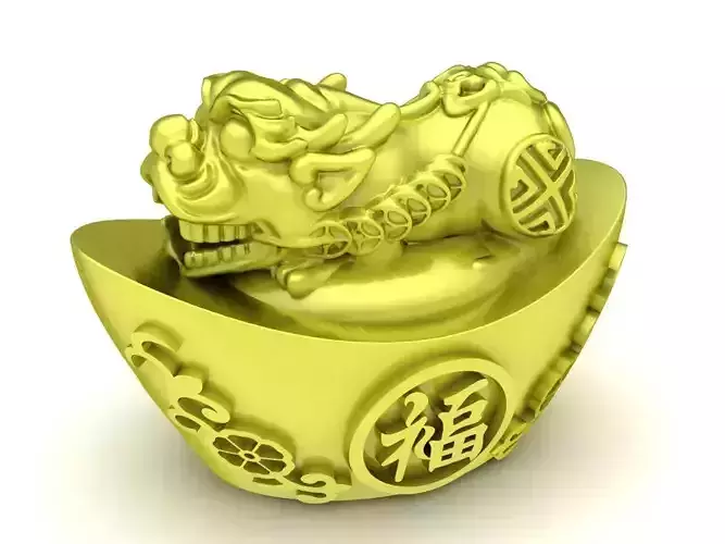 Pixiu and chinese gold bar 4052 3D print model