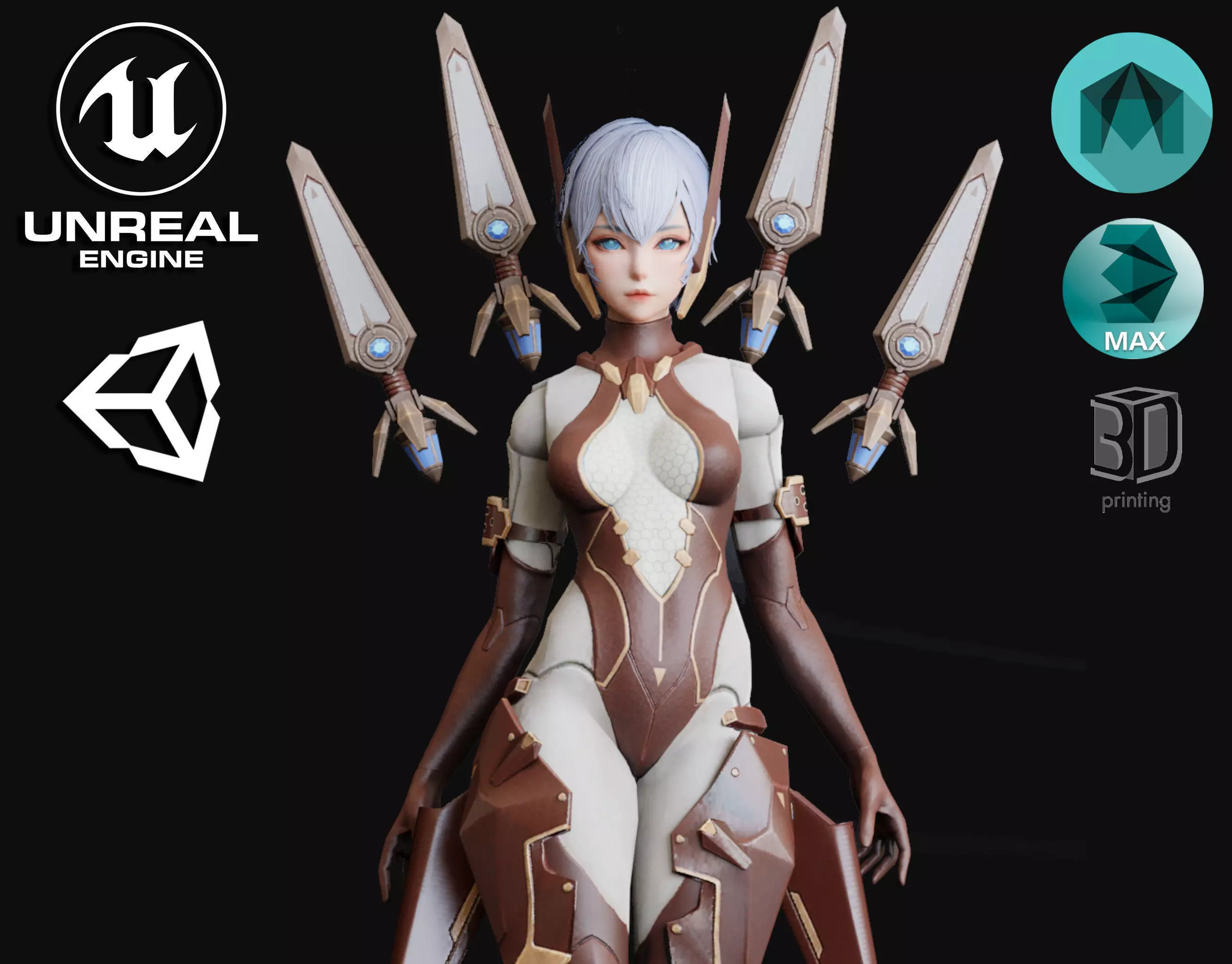 Cyborg Female Low-poly 3D model_0