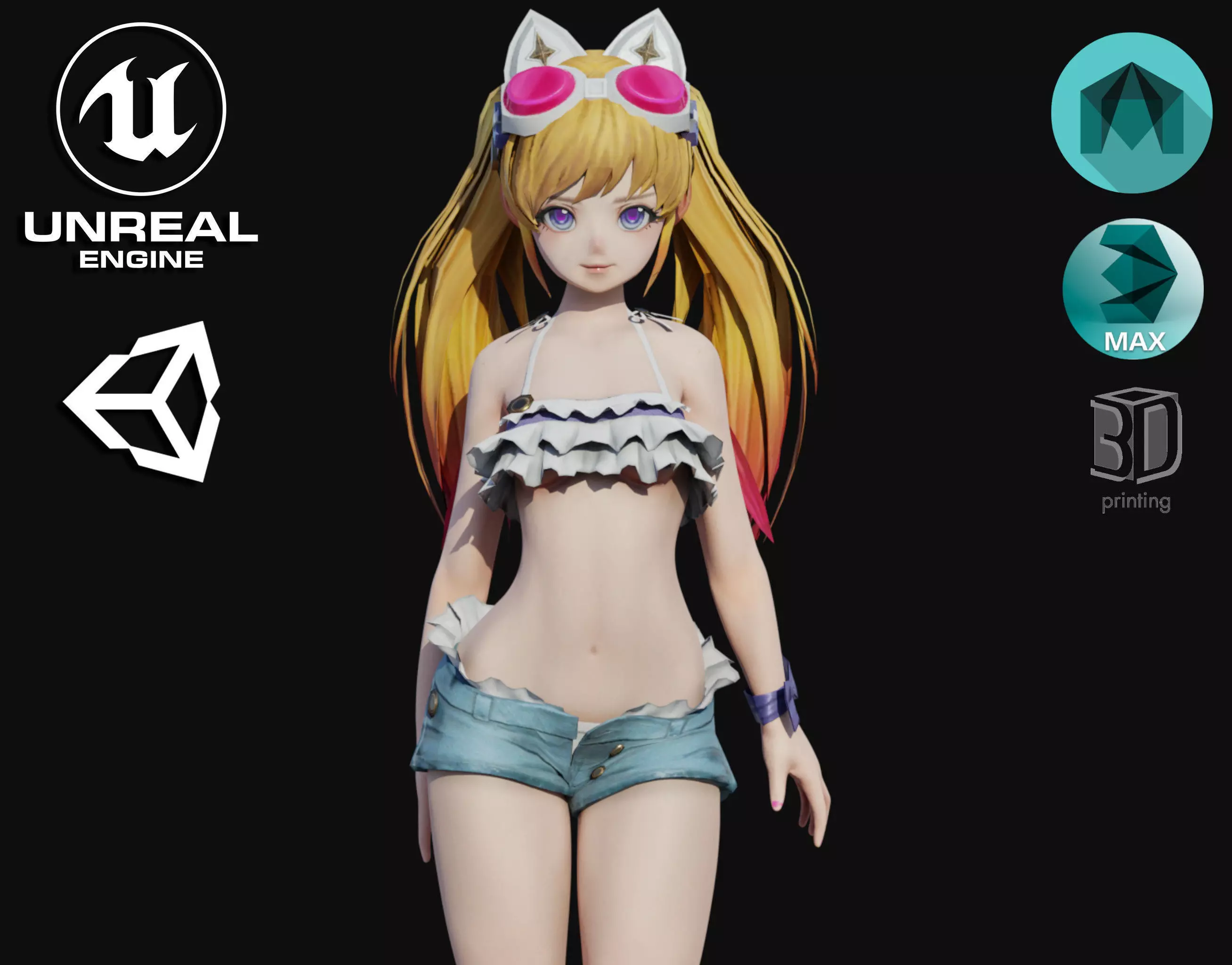 Cute Female Low-poly 3D model_0