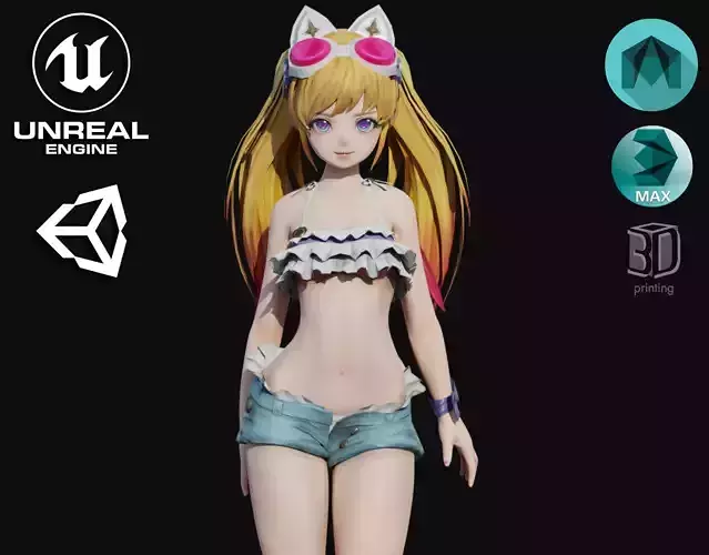 Cute Female Low-poly 3D model