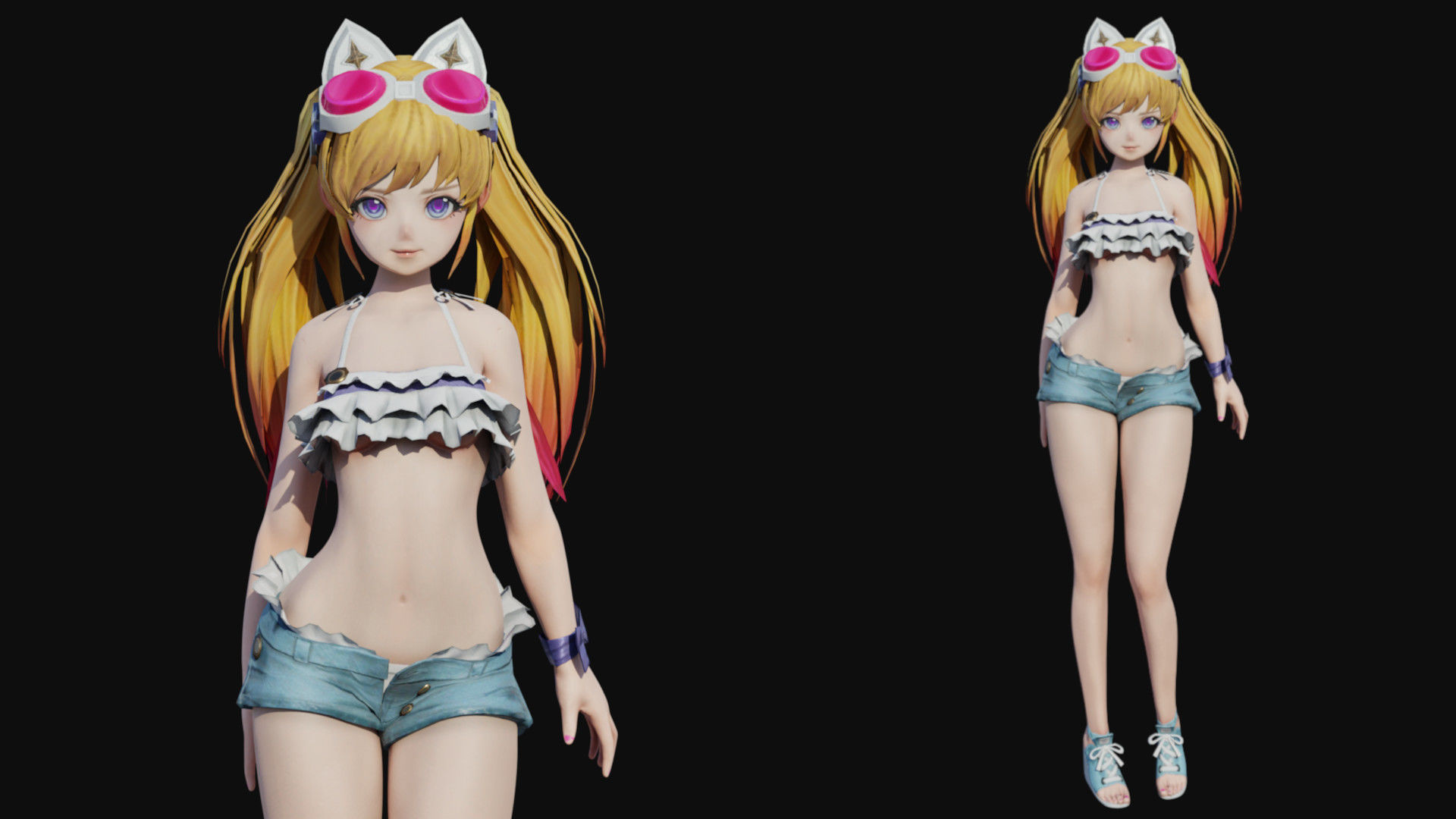 Cute Female Low-poly 3D model_3