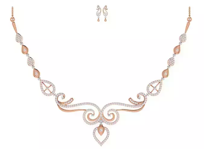 Women necklace-earrings set 3dm stl render detail