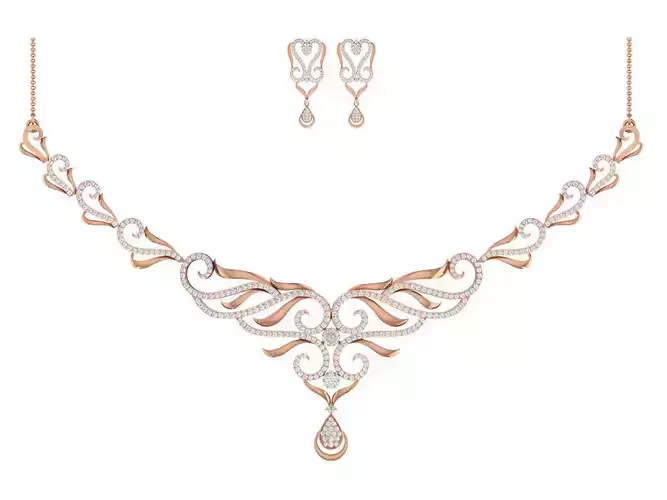 Women necklace-earrings set 3dm stl render detail