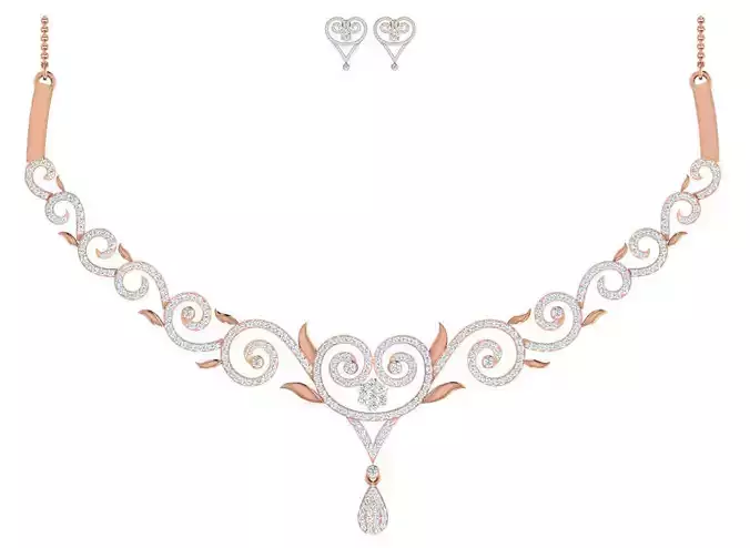 Women necklace-earrings set 3dm stl render detail