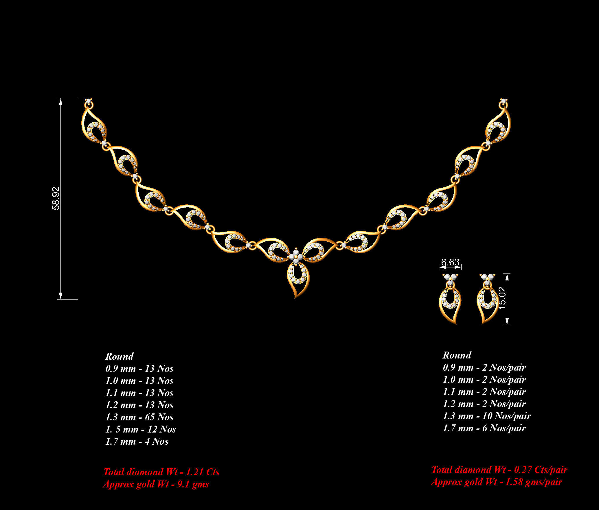 Women necklace-earrings set 3dm stl render detail 3D print model_8