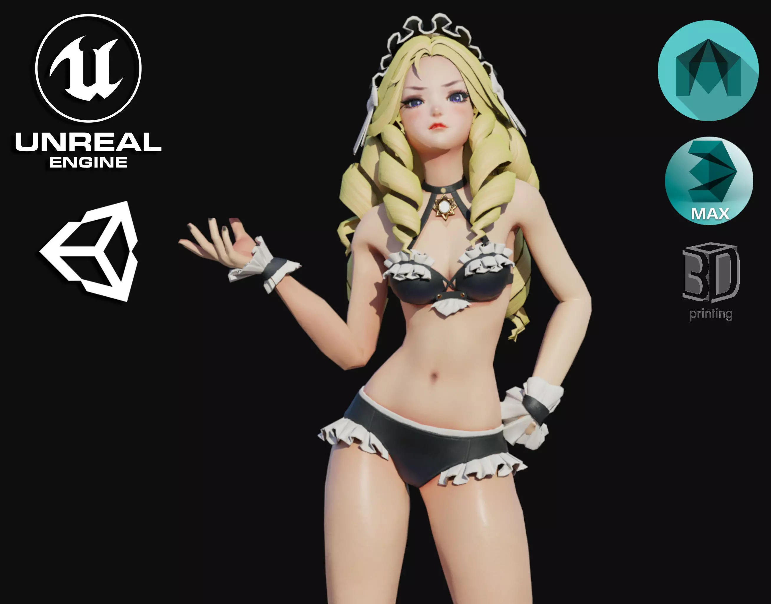 Brigitte Female Low-poly 3D model_0