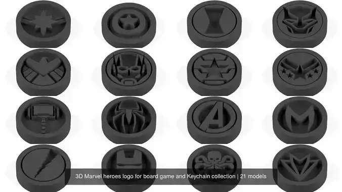 3D Marvel heroes logo for board game and Keychain collection 