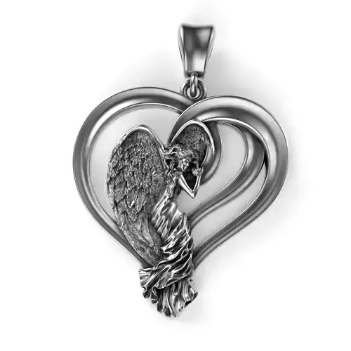 Angel-heart gold heart pendant with angel