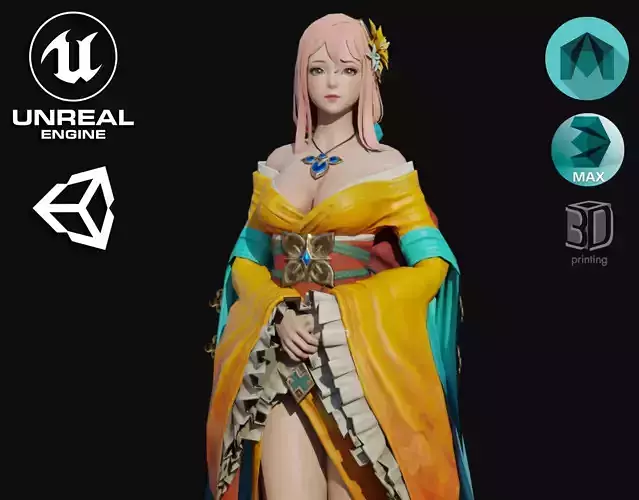 Haru Female Low-poly 3D model
