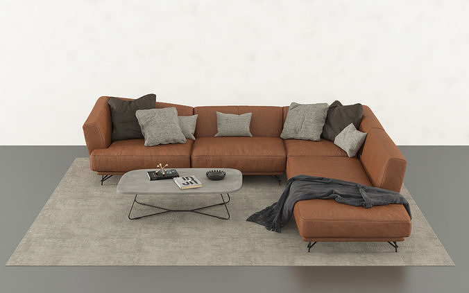 Sofa 3D model leather sectional and coffee table 3D model