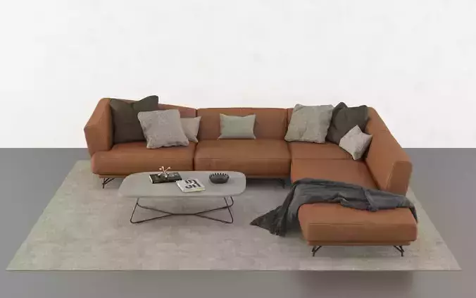 Sofa 3D model leather sectional and coffee table