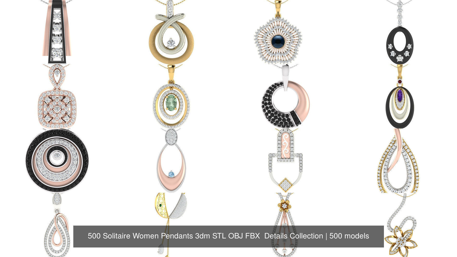 500 Solitaire Women Pendants 3dm STL OBJ FBX  Details Collection _38