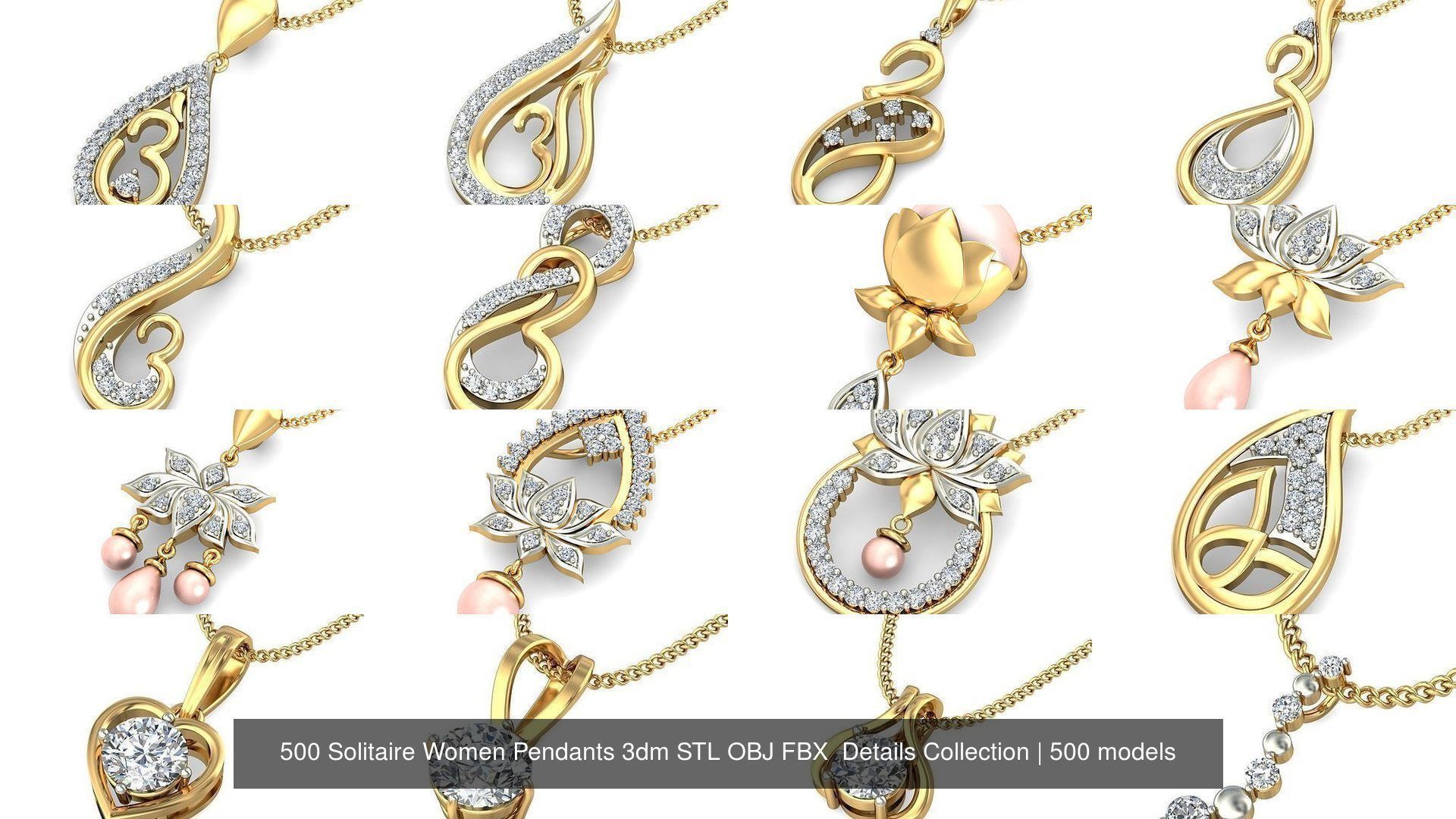 500 Solitaire Women Pendants 3dm STL OBJ FBX  Details Collection _113