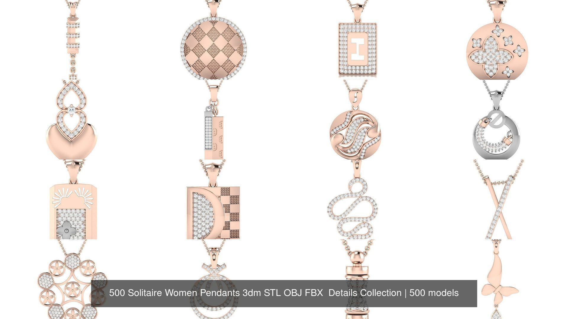 500 Solitaire Women Pendants 3dm STL OBJ FBX  Details Collection _43