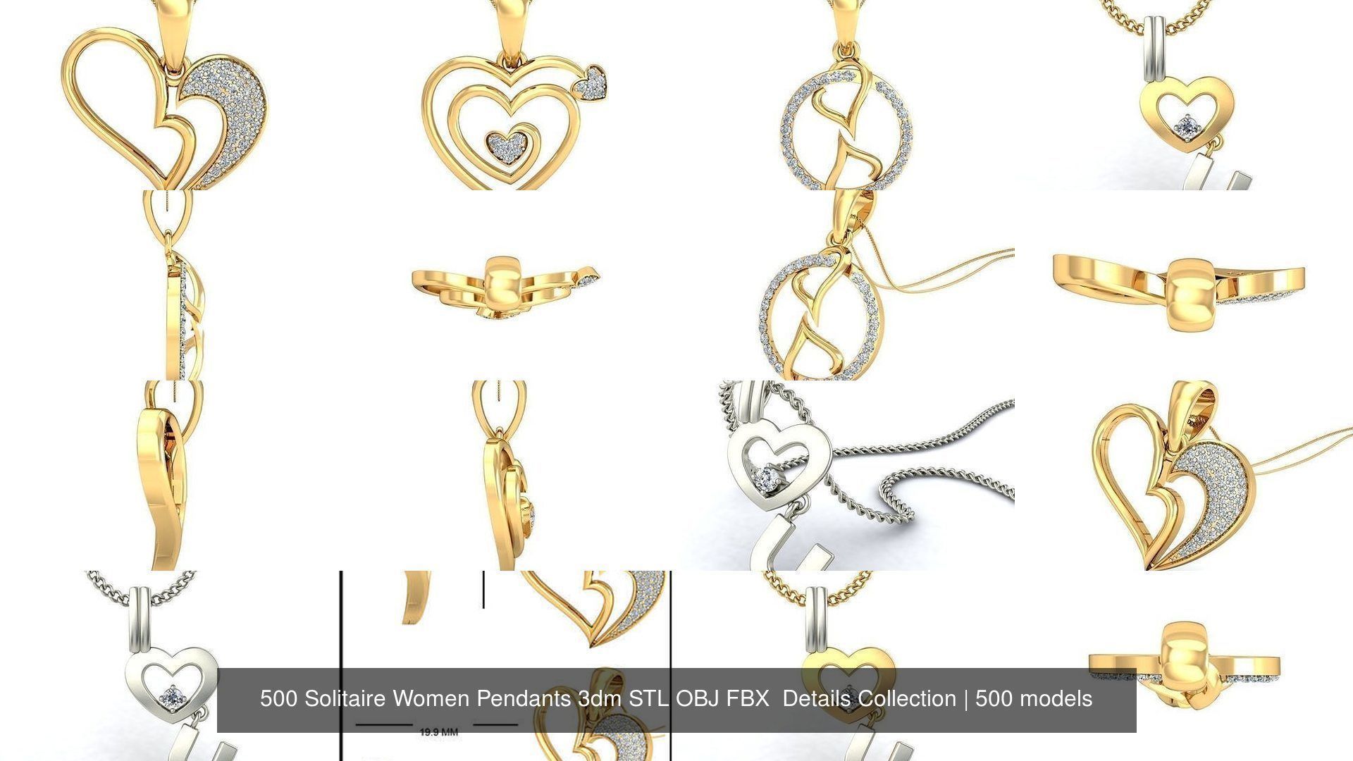 500 Solitaire Women Pendants 3dm STL OBJ FBX  Details Collection _62
