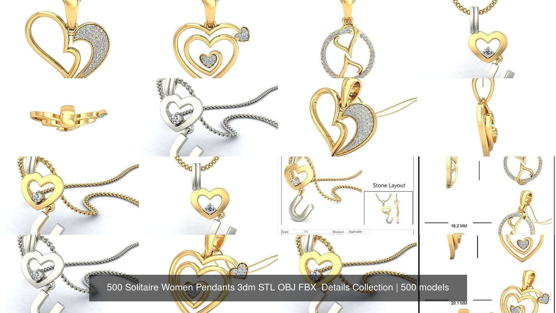 500 Solitaire Women Pendants 3dm STL OBJ FBX  Details Collection _137