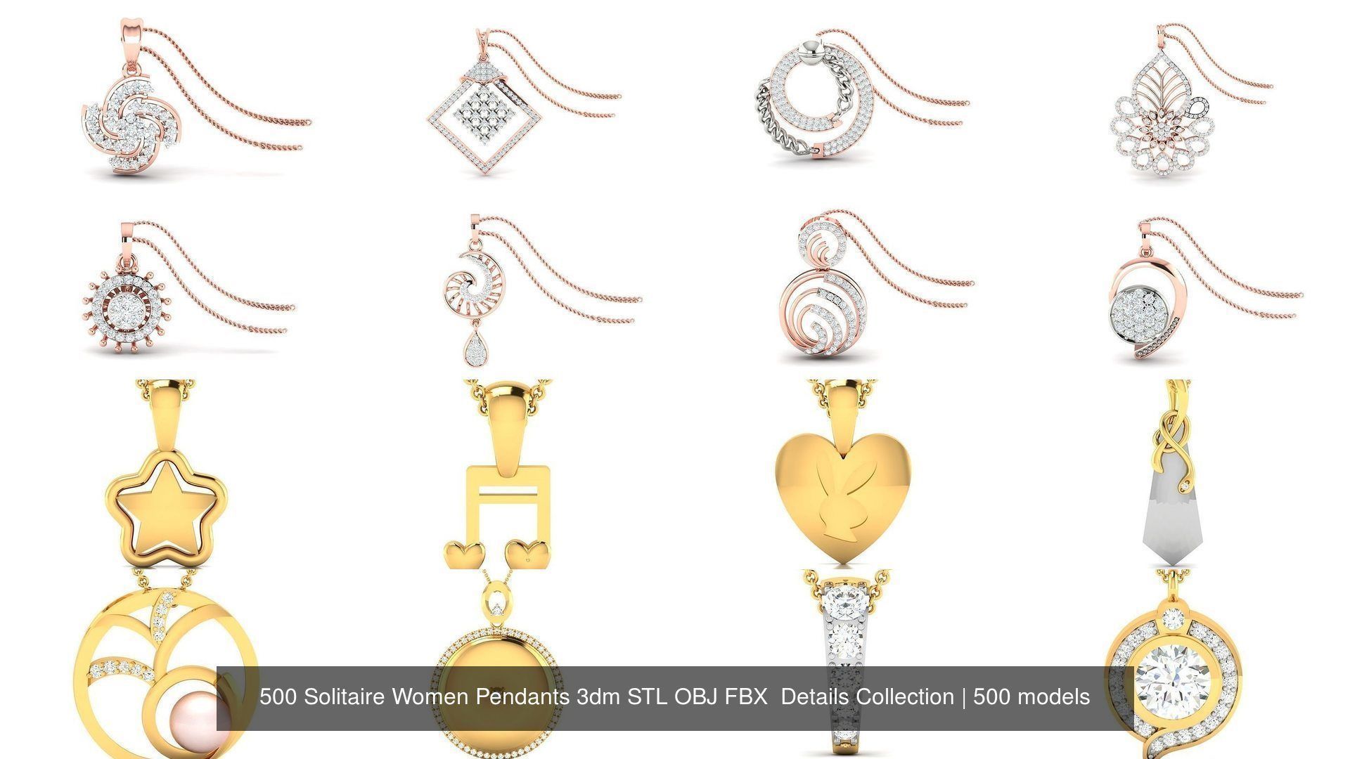 500 Solitaire Women Pendants 3dm STL OBJ FBX  Details Collection _6