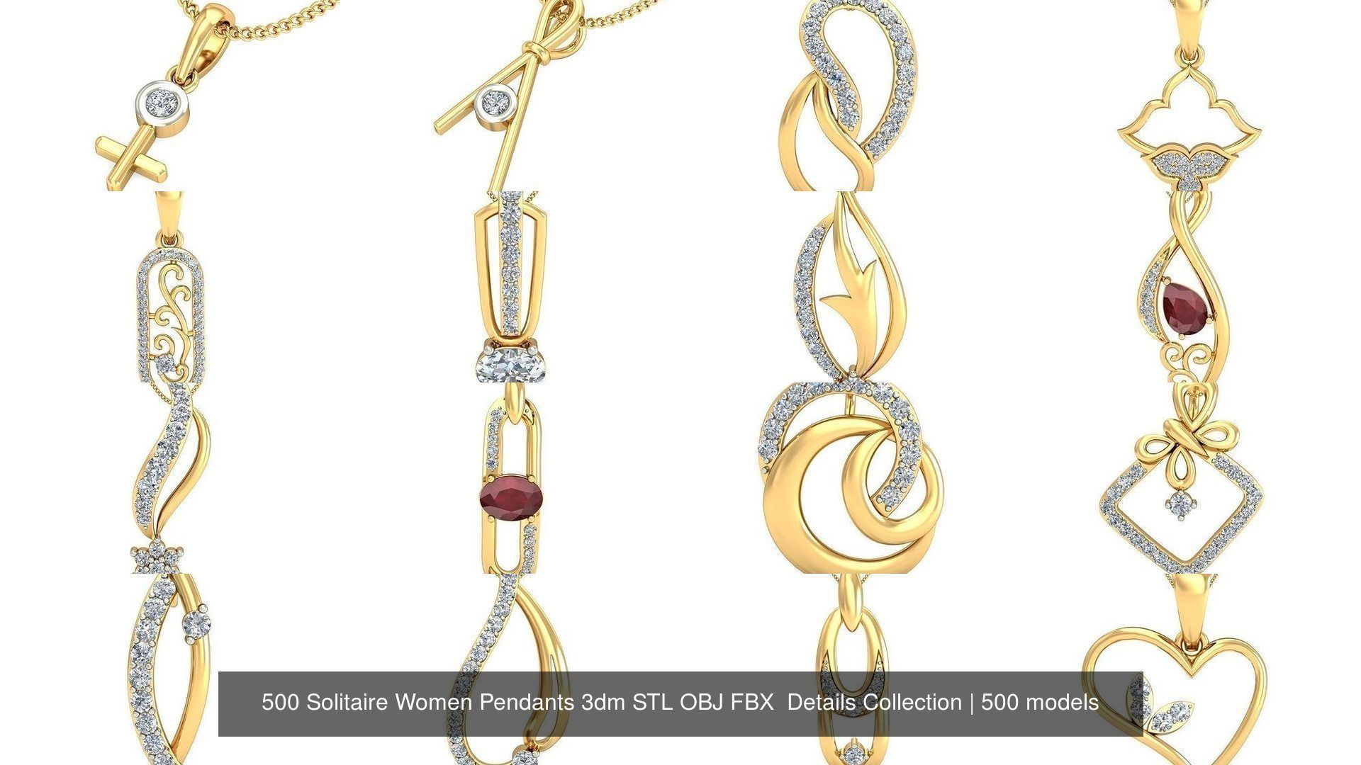 500 Solitaire Women Pendants 3dm STL OBJ FBX  Details Collection _134