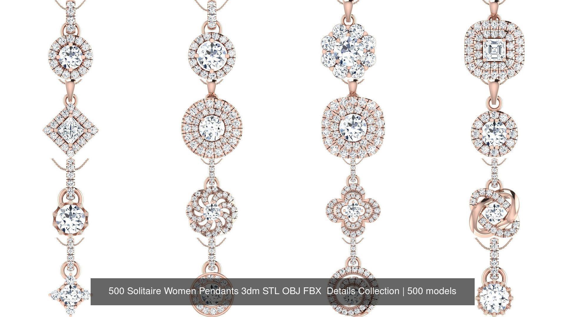 500 Solitaire Women Pendants 3dm STL OBJ FBX  Details Collection _81