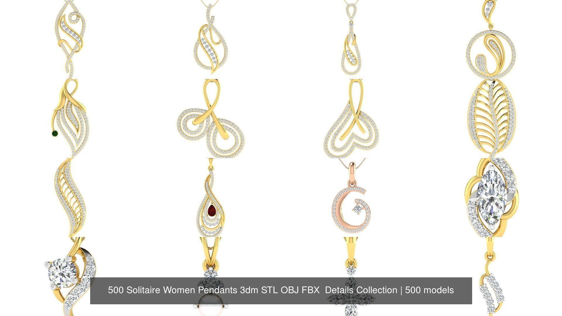 500 Solitaire Women Pendants 3dm STL OBJ FBX  Details Collection _69