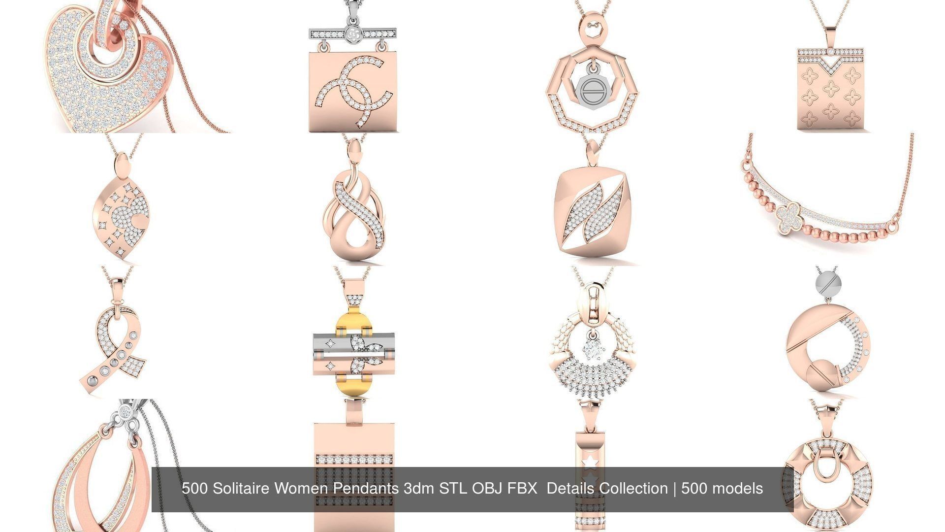 500 Solitaire Women Pendants 3dm STL OBJ FBX  Details Collection _15
