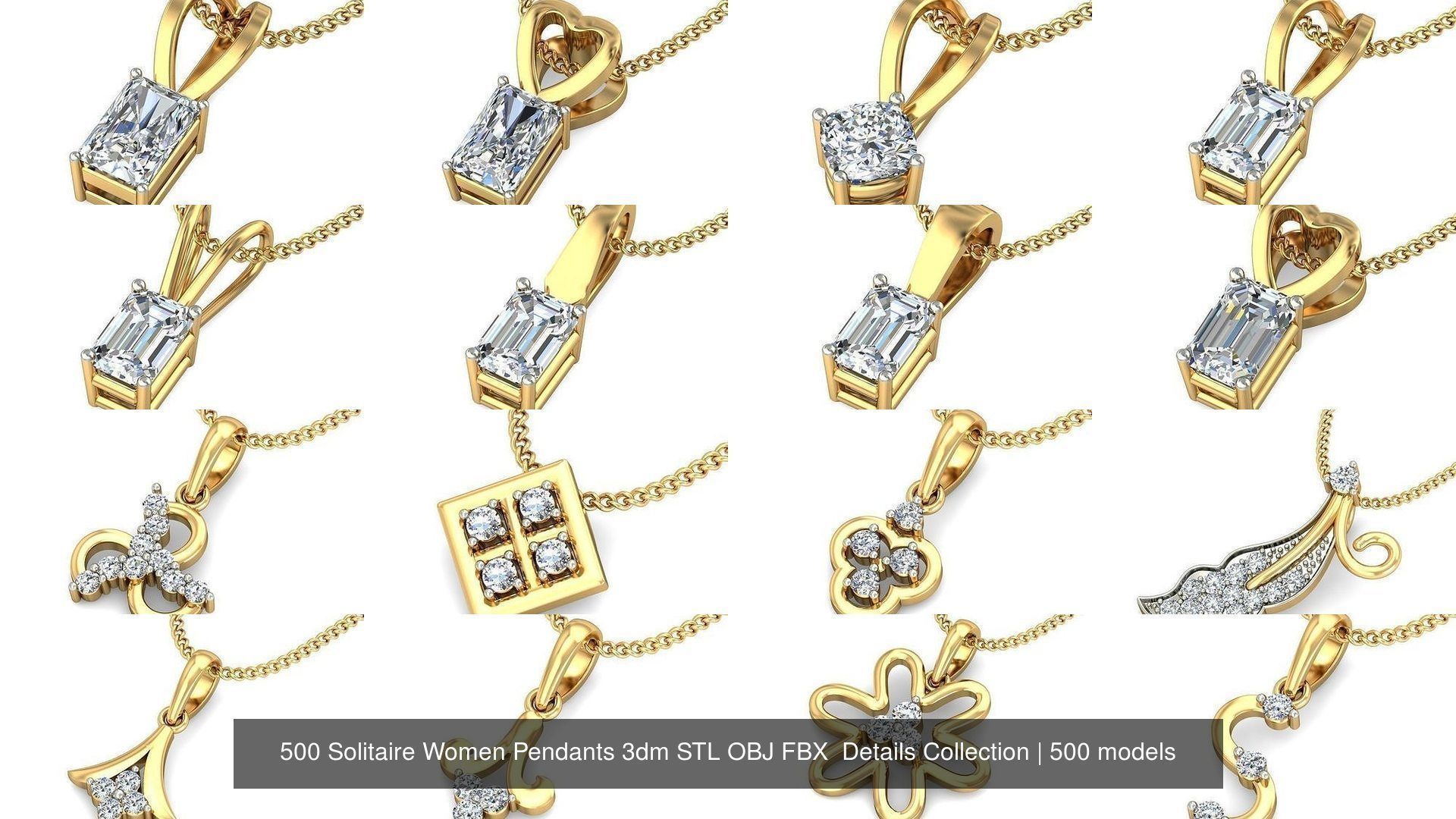 500 Solitaire Women Pendants 3dm STL OBJ FBX  Details Collection _122