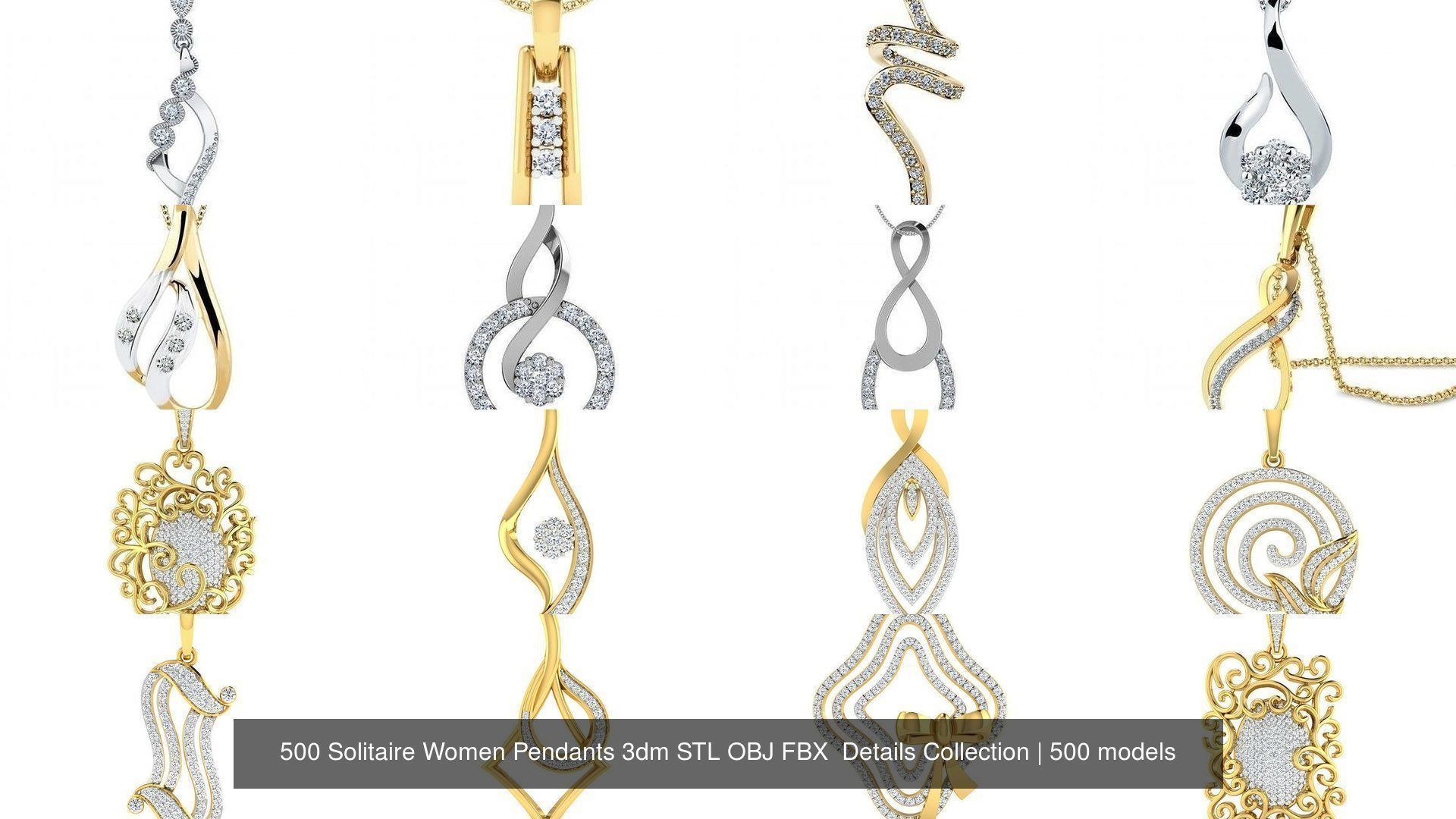 500 Solitaire Women Pendants 3dm STL OBJ FBX  Details Collection _27