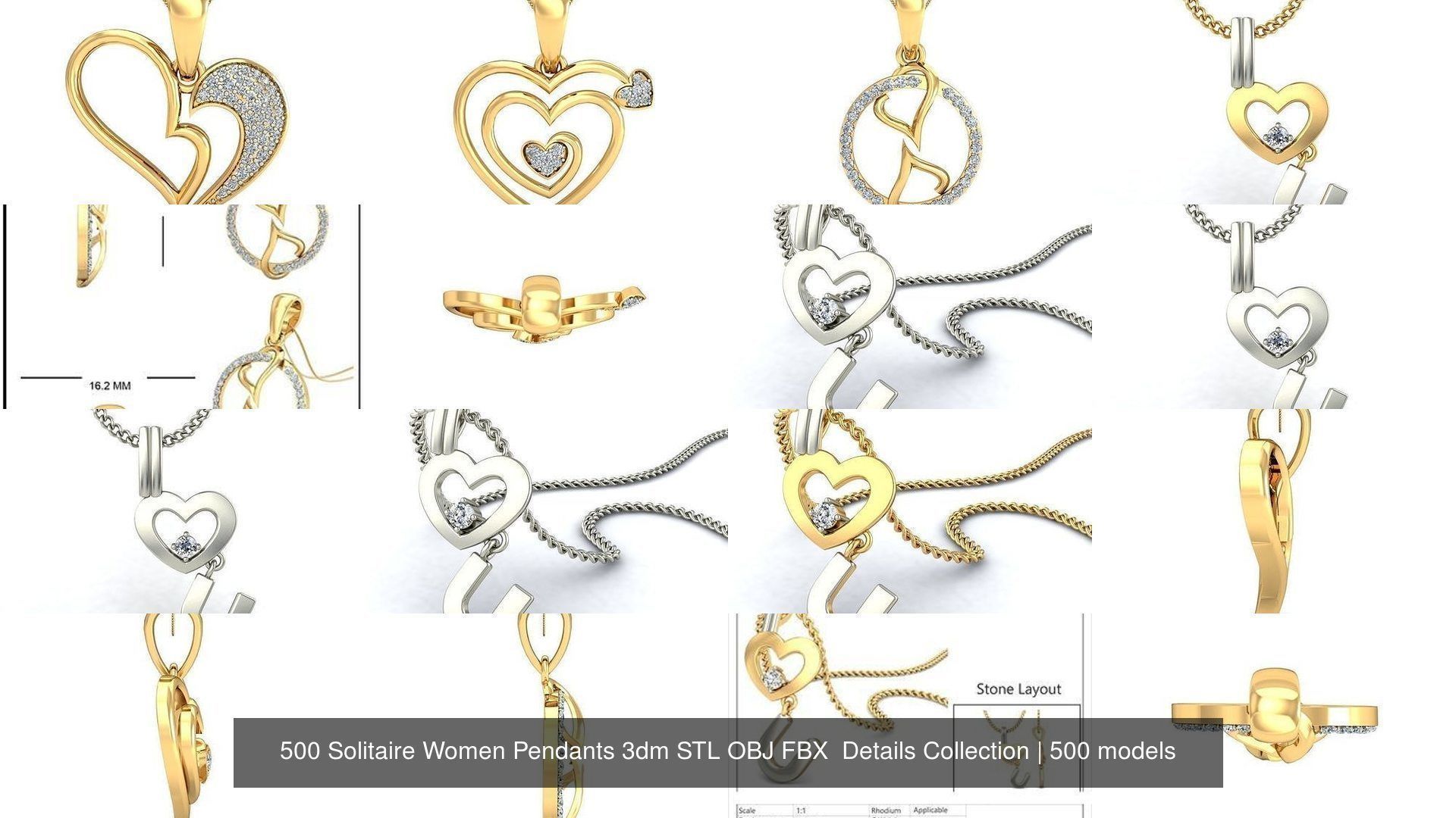 500 Solitaire Women Pendants 3dm STL OBJ FBX  Details Collection _138