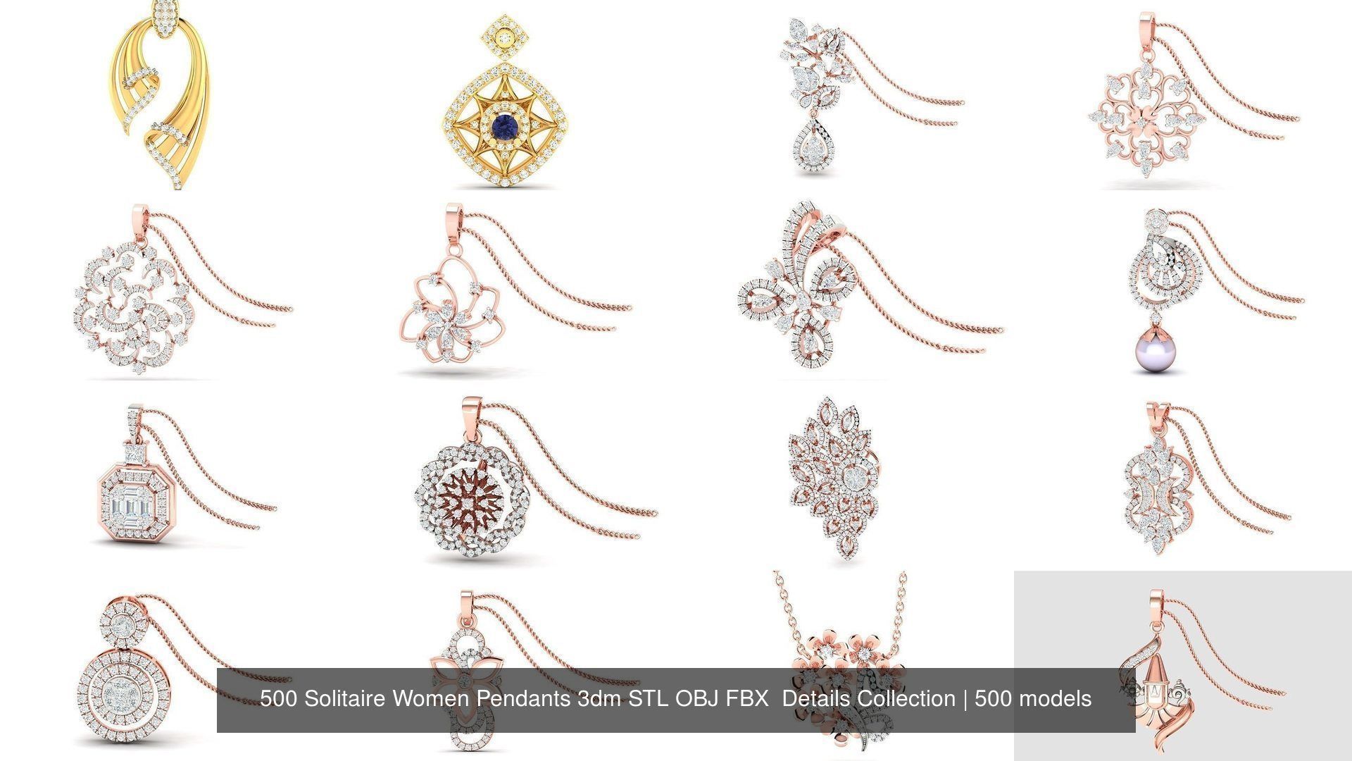 500 Solitaire Women Pendants 3dm STL OBJ FBX  Details Collection _4