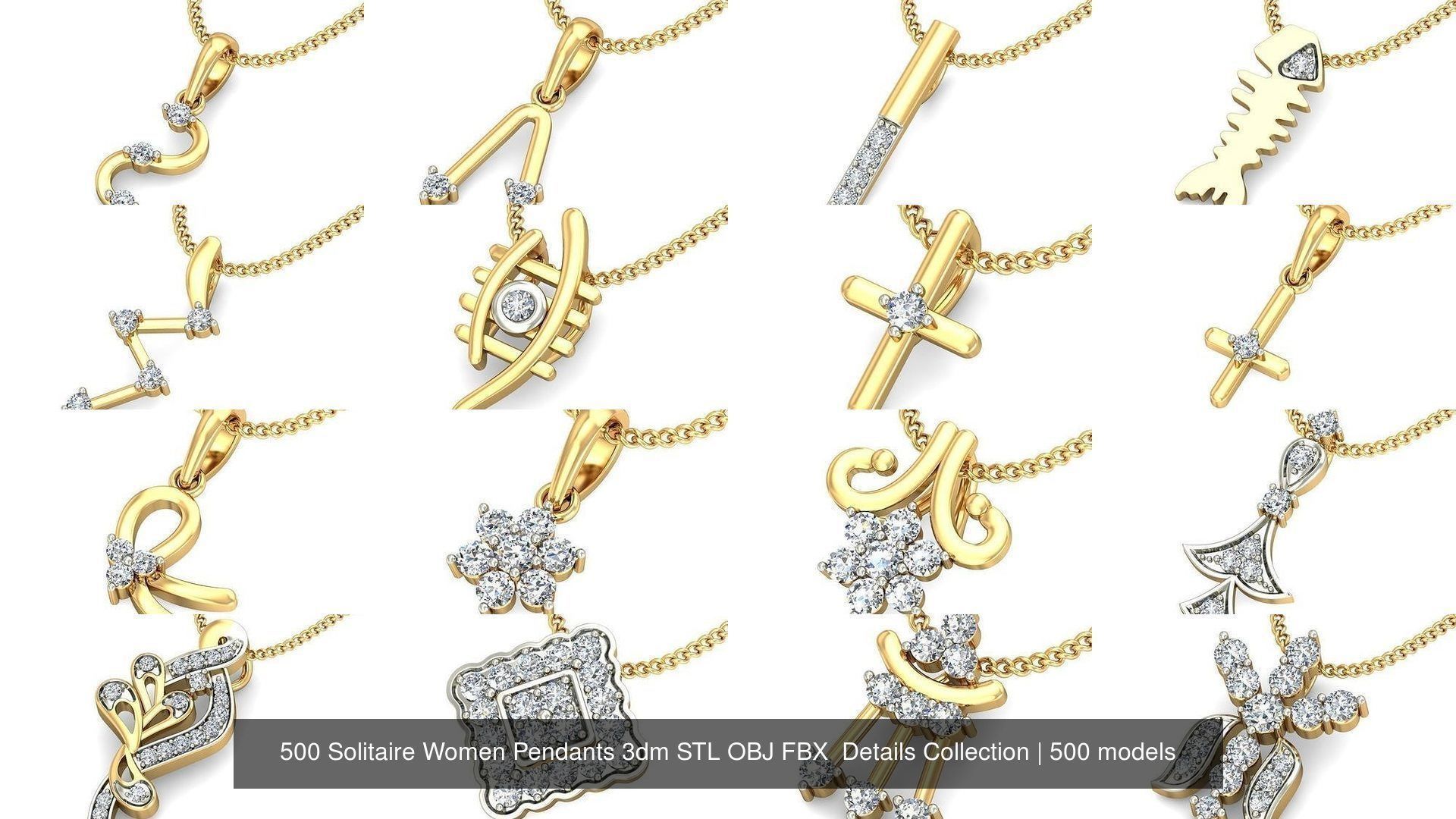 500 Solitaire Women Pendants 3dm STL OBJ FBX  Details Collection _56