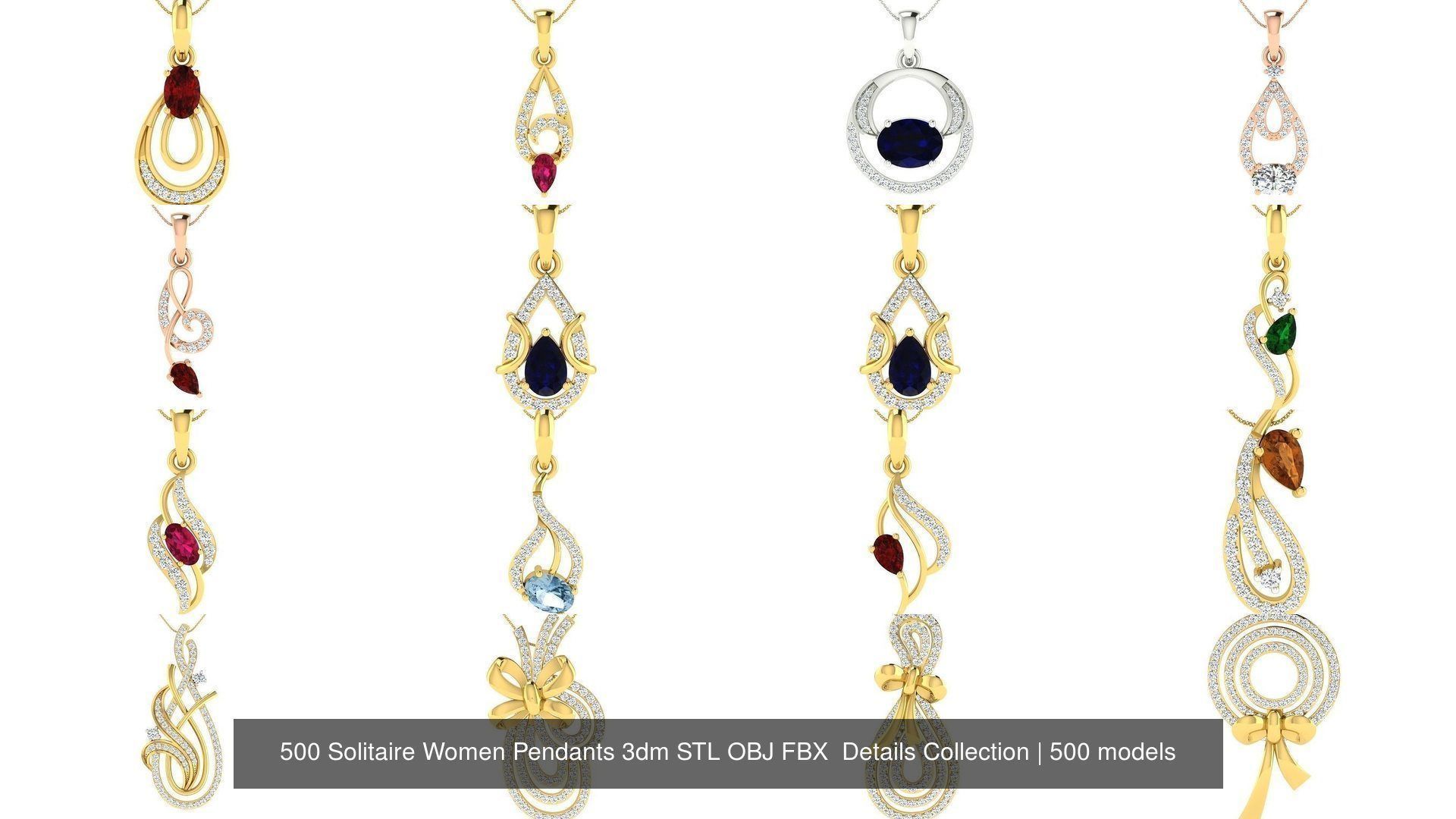 500 Solitaire Women Pendants 3dm STL OBJ FBX  Details Collection _24