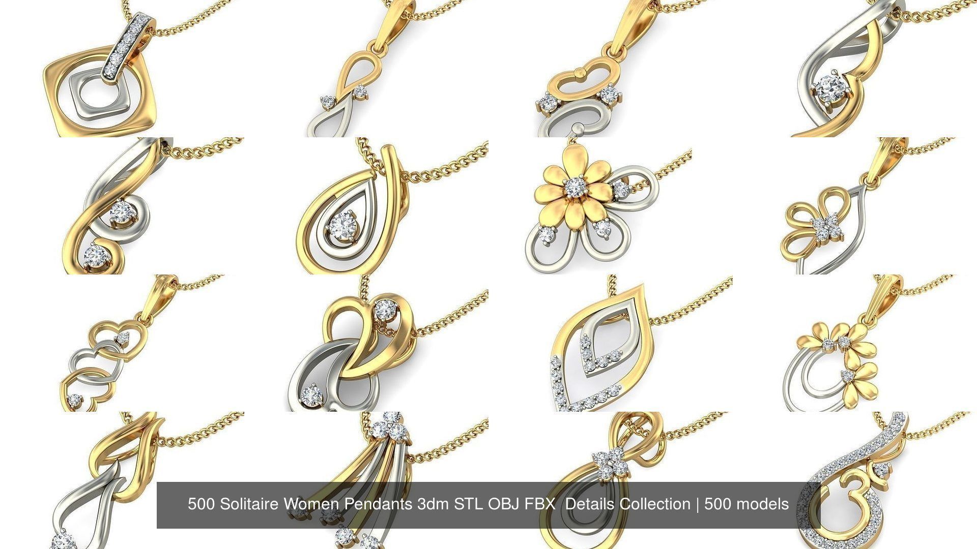 500 Solitaire Women Pendants 3dm STL OBJ FBX  Details Collection _110