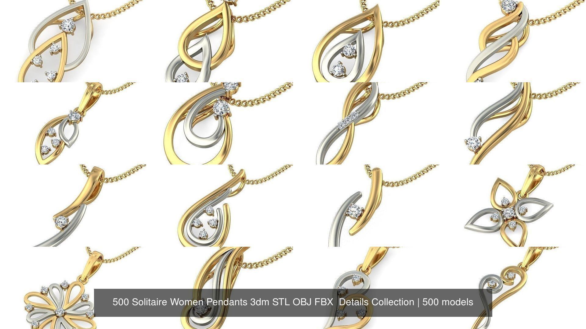 500 Solitaire Women Pendants 3dm STL OBJ FBX  Details Collection _102