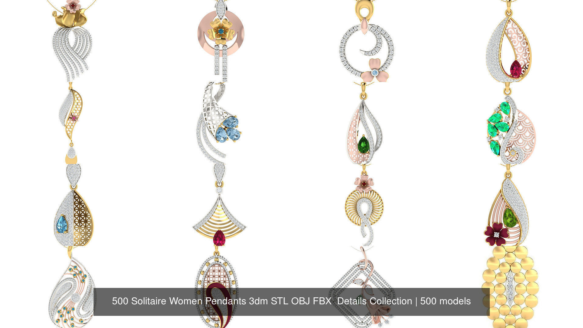 500 Solitaire Women Pendants 3dm STL OBJ FBX  Details Collection _42