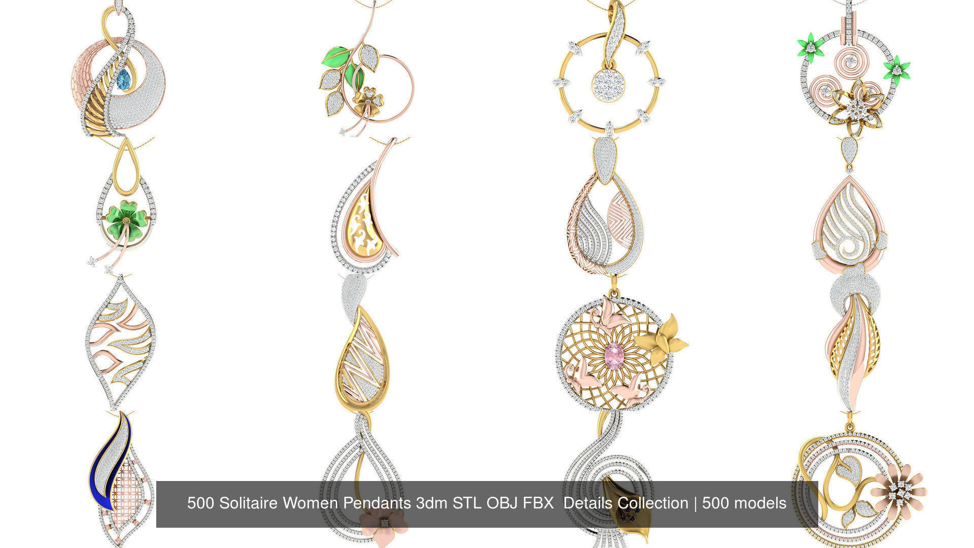 500 Solitaire Women Pendants 3dm STL OBJ FBX  Details Collection _40