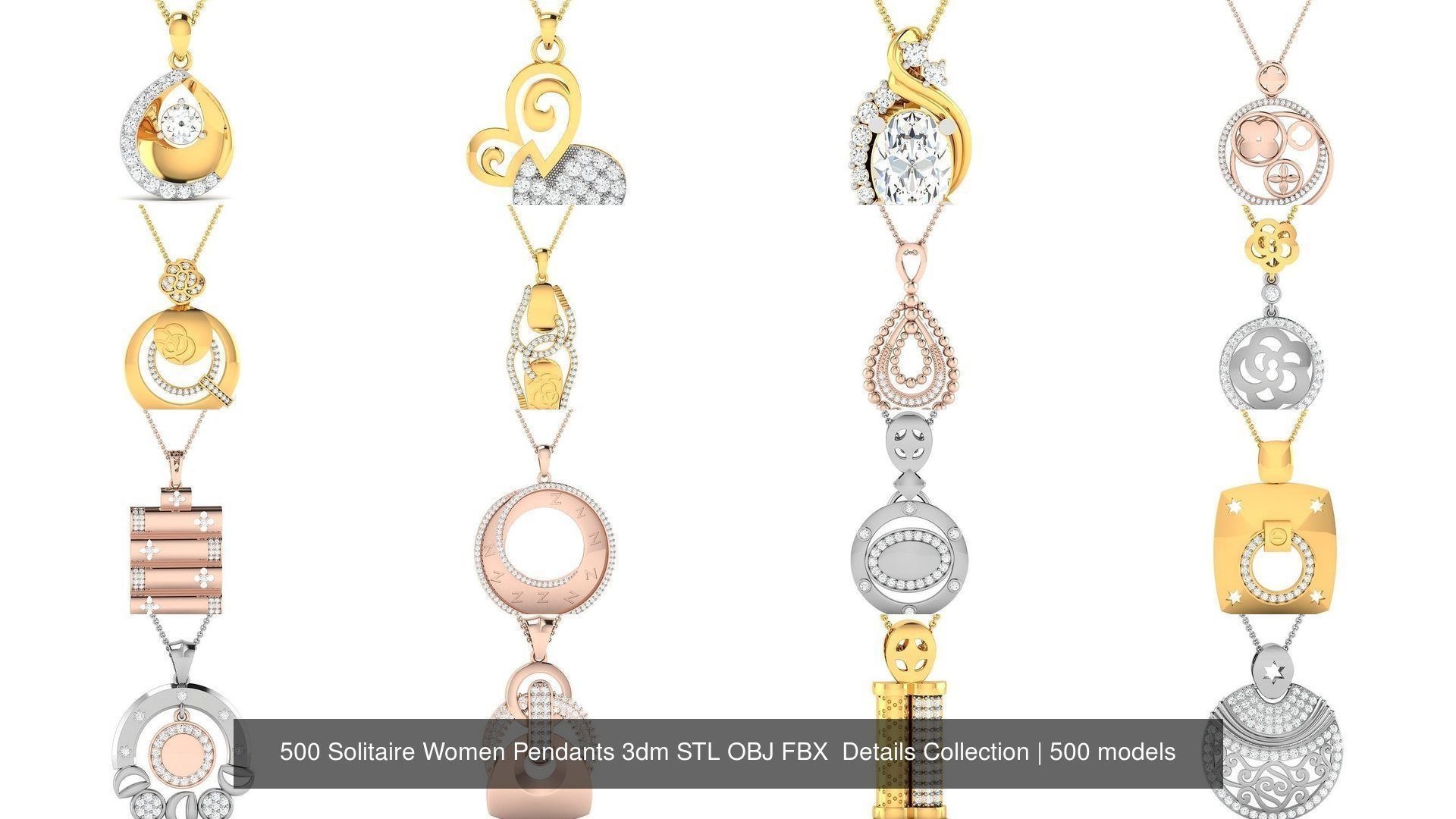 500 Solitaire Women Pendants 3dm STL OBJ FBX  Details Collection _5