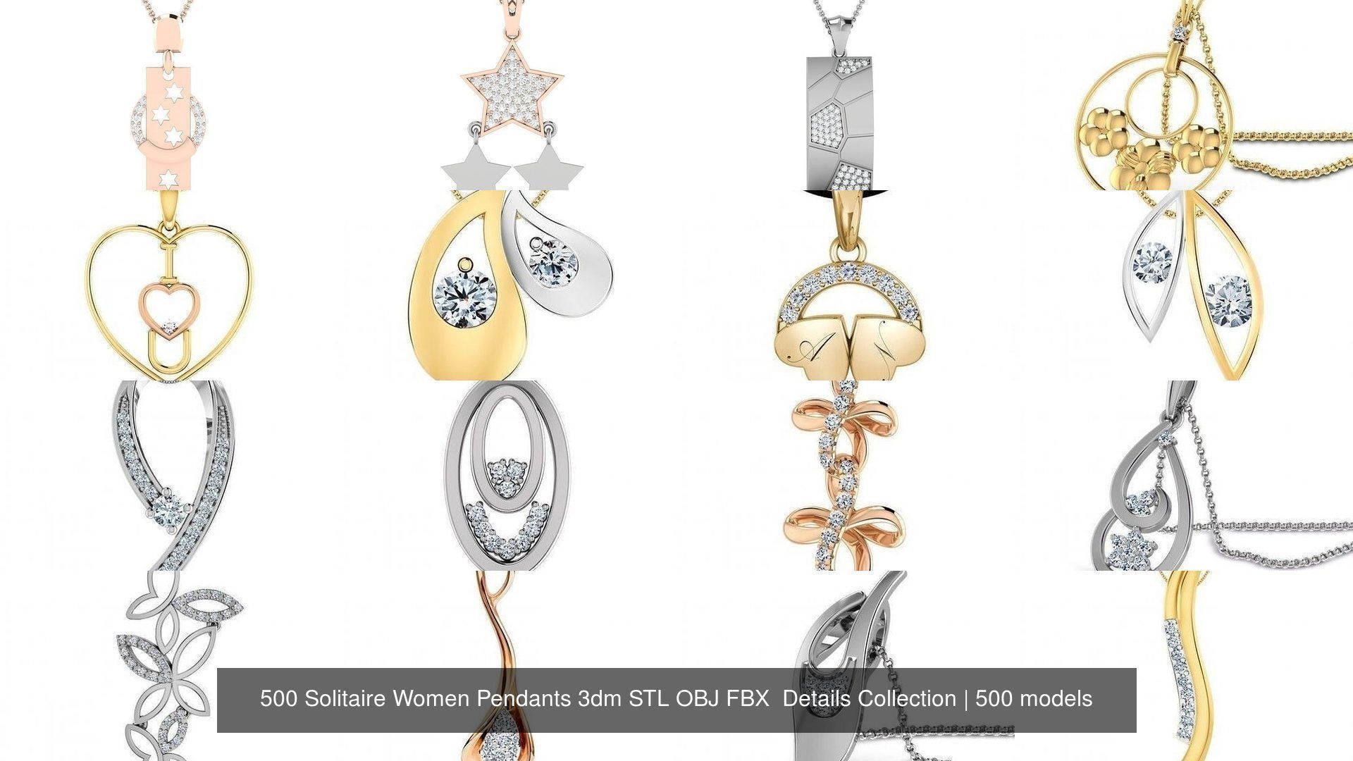 500 Solitaire Women Pendants 3dm STL OBJ FBX  Details Collection _13