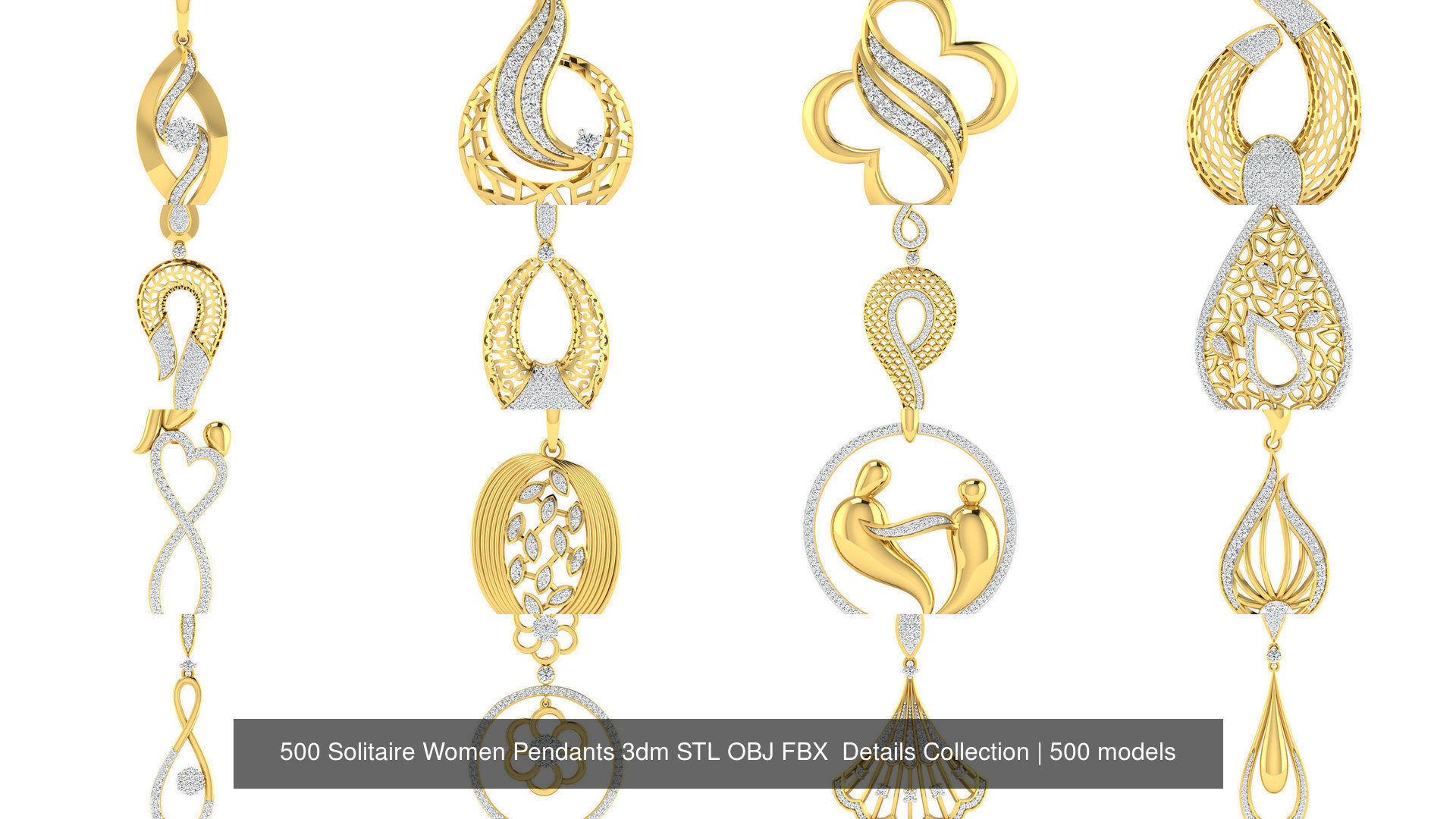 500 Solitaire Women Pendants 3dm STL OBJ FBX  Details Collection _33