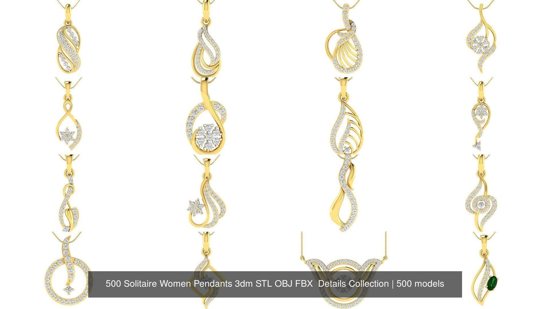 500 Solitaire Women Pendants 3dm STL OBJ FBX  Details Collection _53