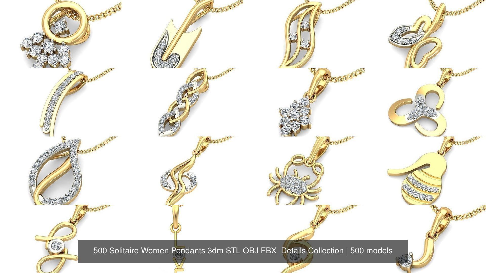 500 Solitaire Women Pendants 3dm STL OBJ FBX  Details Collection _130
