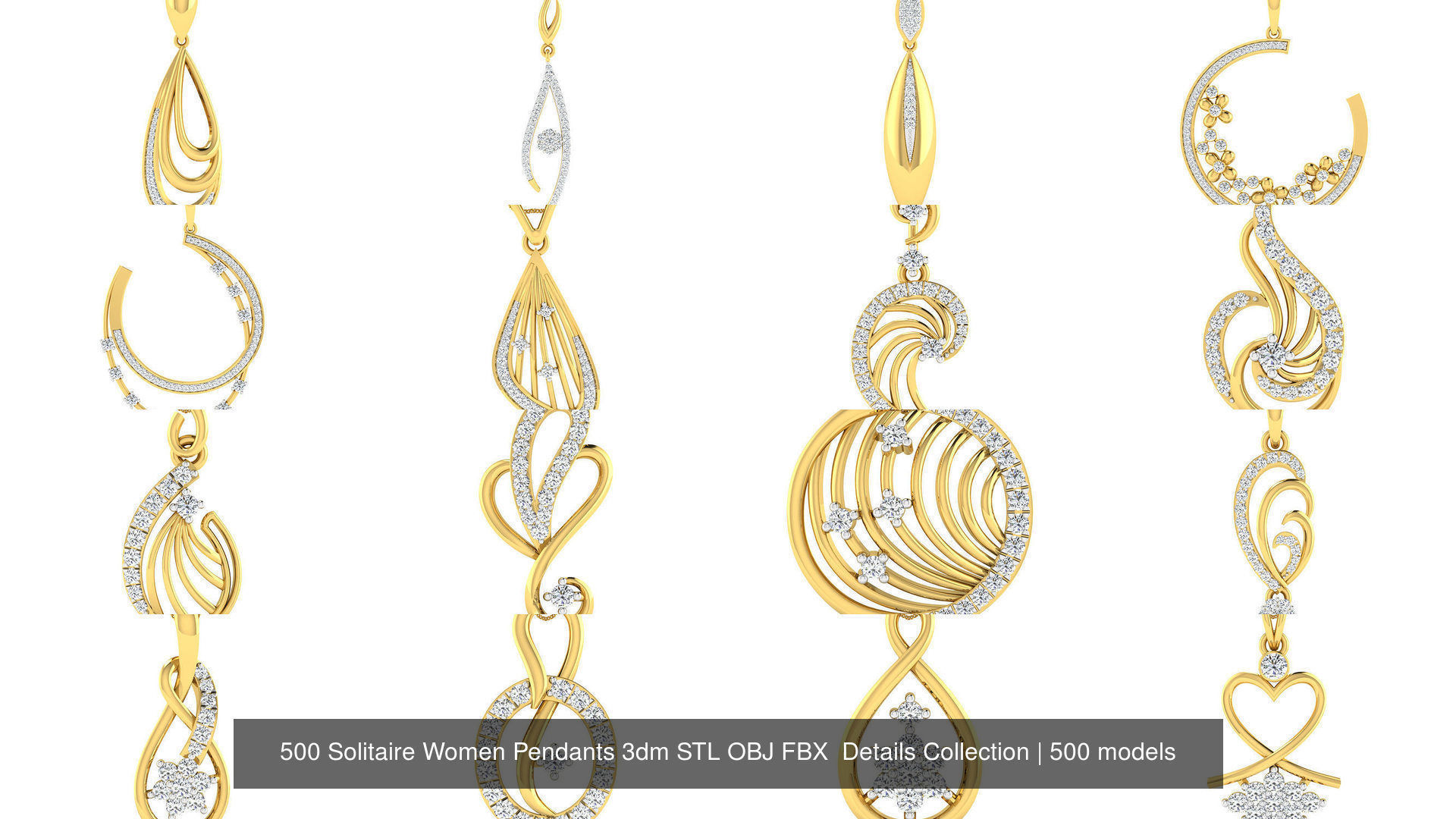 500 Solitaire Women Pendants 3dm STL OBJ FBX  Details Collection _18