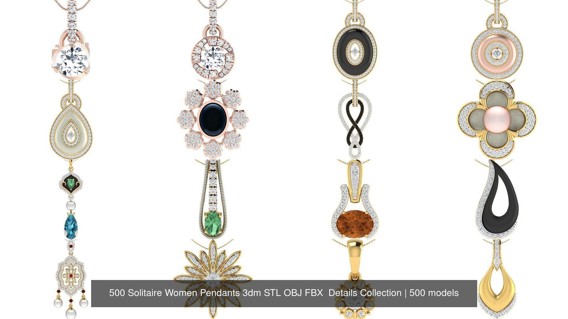 500 Solitaire Women Pendants 3dm STL OBJ FBX  Details Collection _85