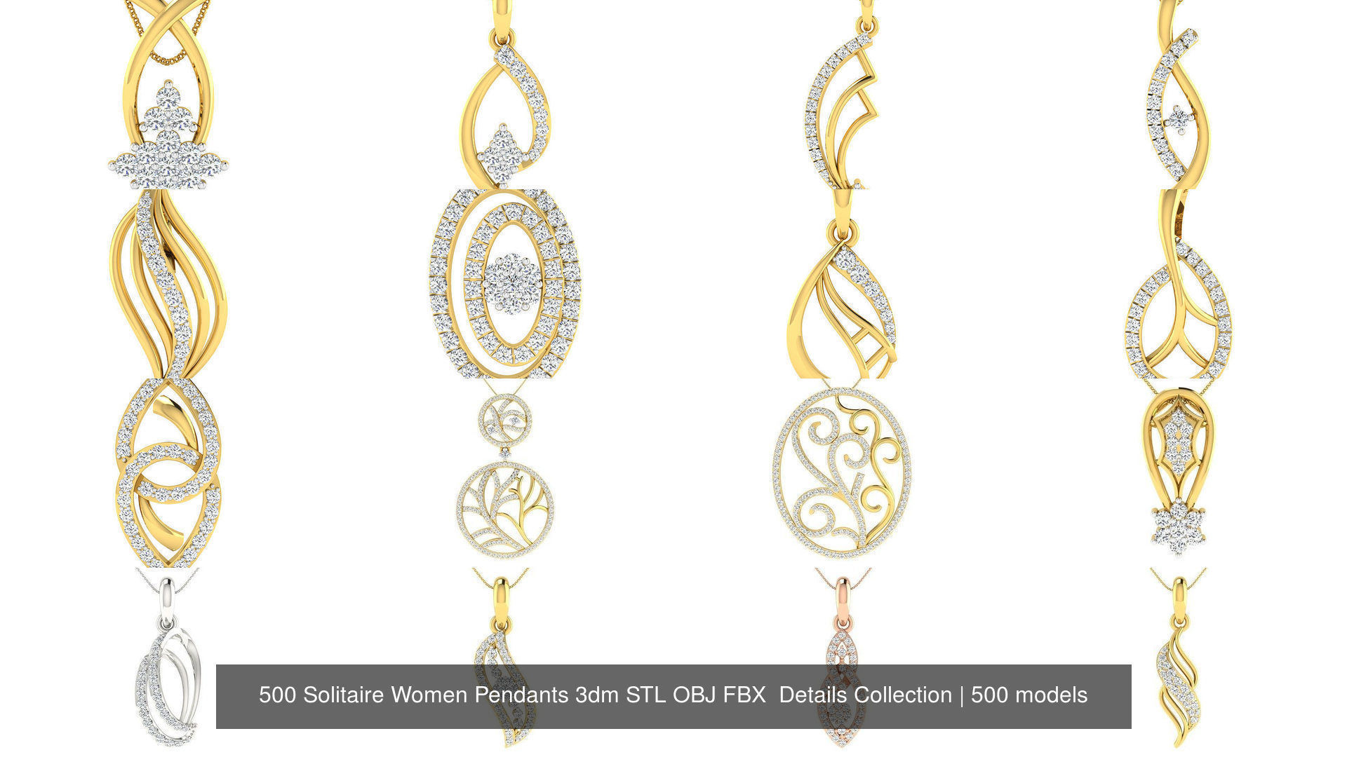 500 Solitaire Women Pendants 3dm STL OBJ FBX  Details Collection _20