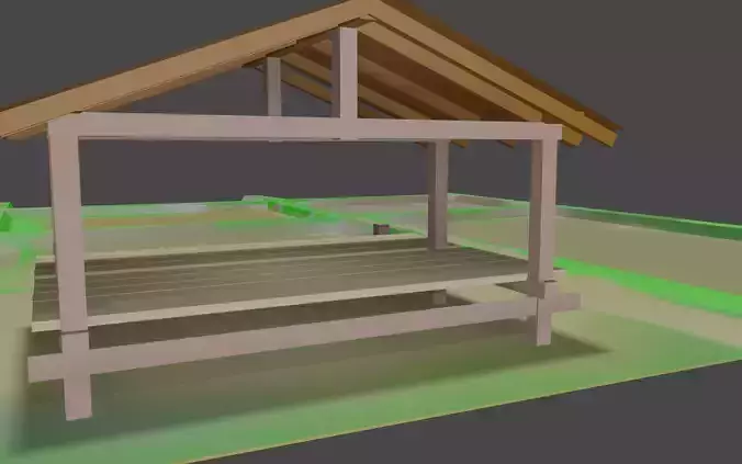 Simple cabin of rice farm low poly 3D model