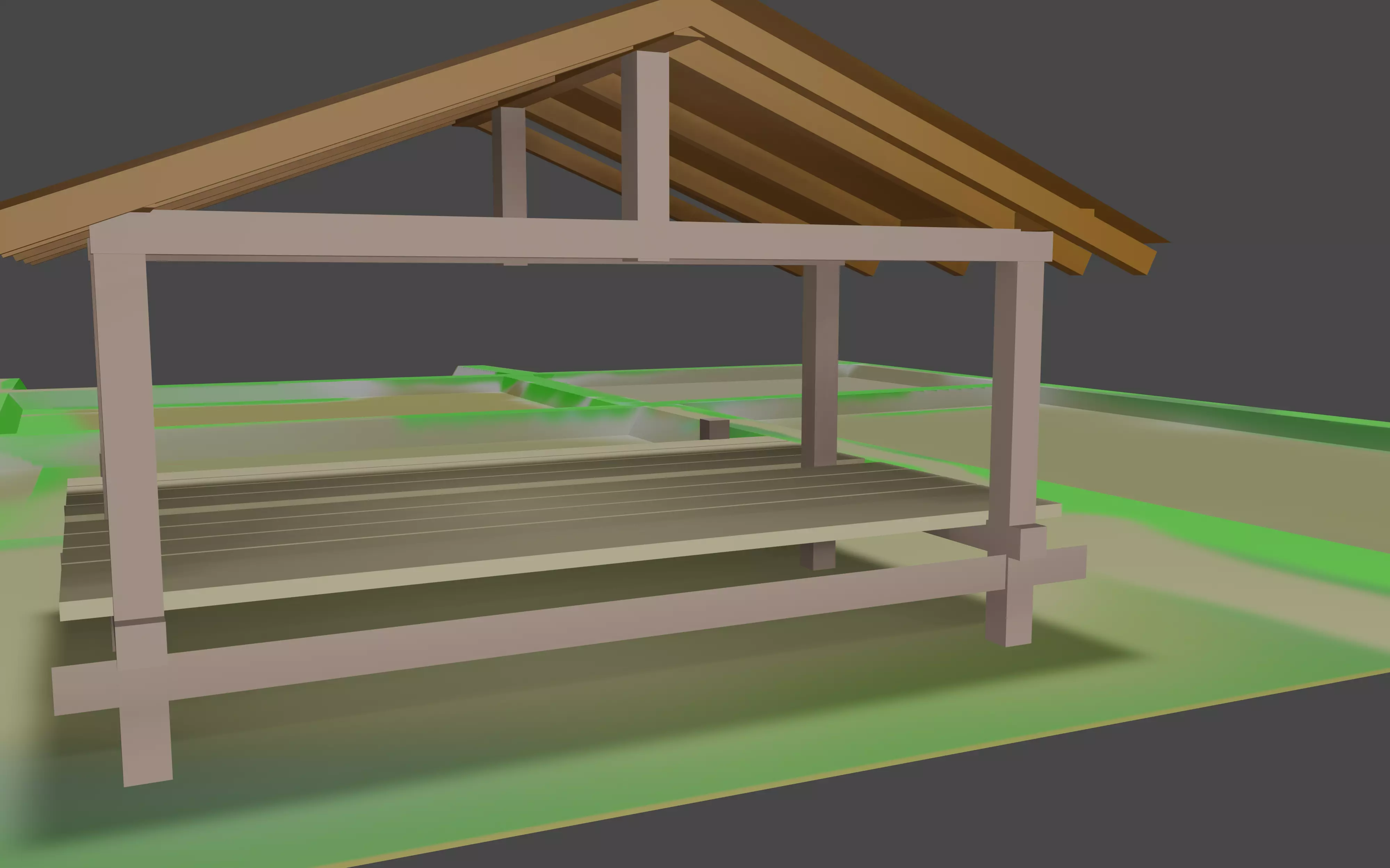 Simple cabin of rice farm low poly 3D model_0