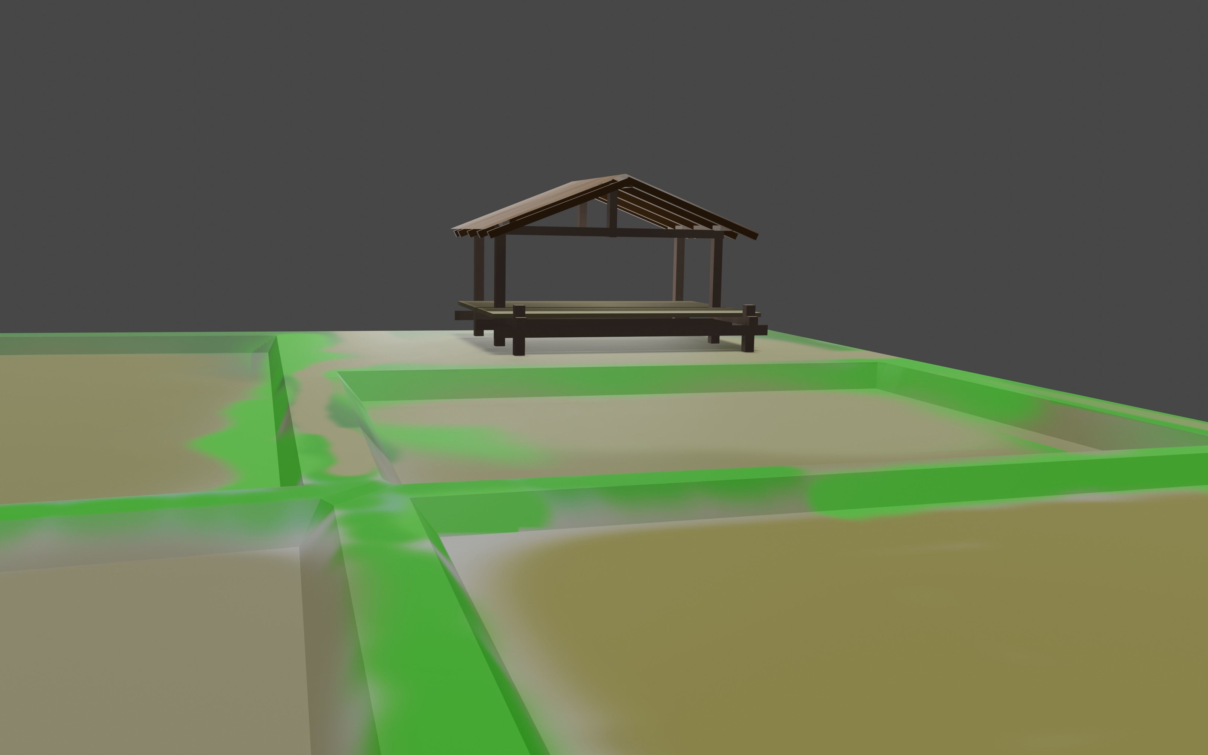 Simple cabin of rice farm low poly 3D model_1