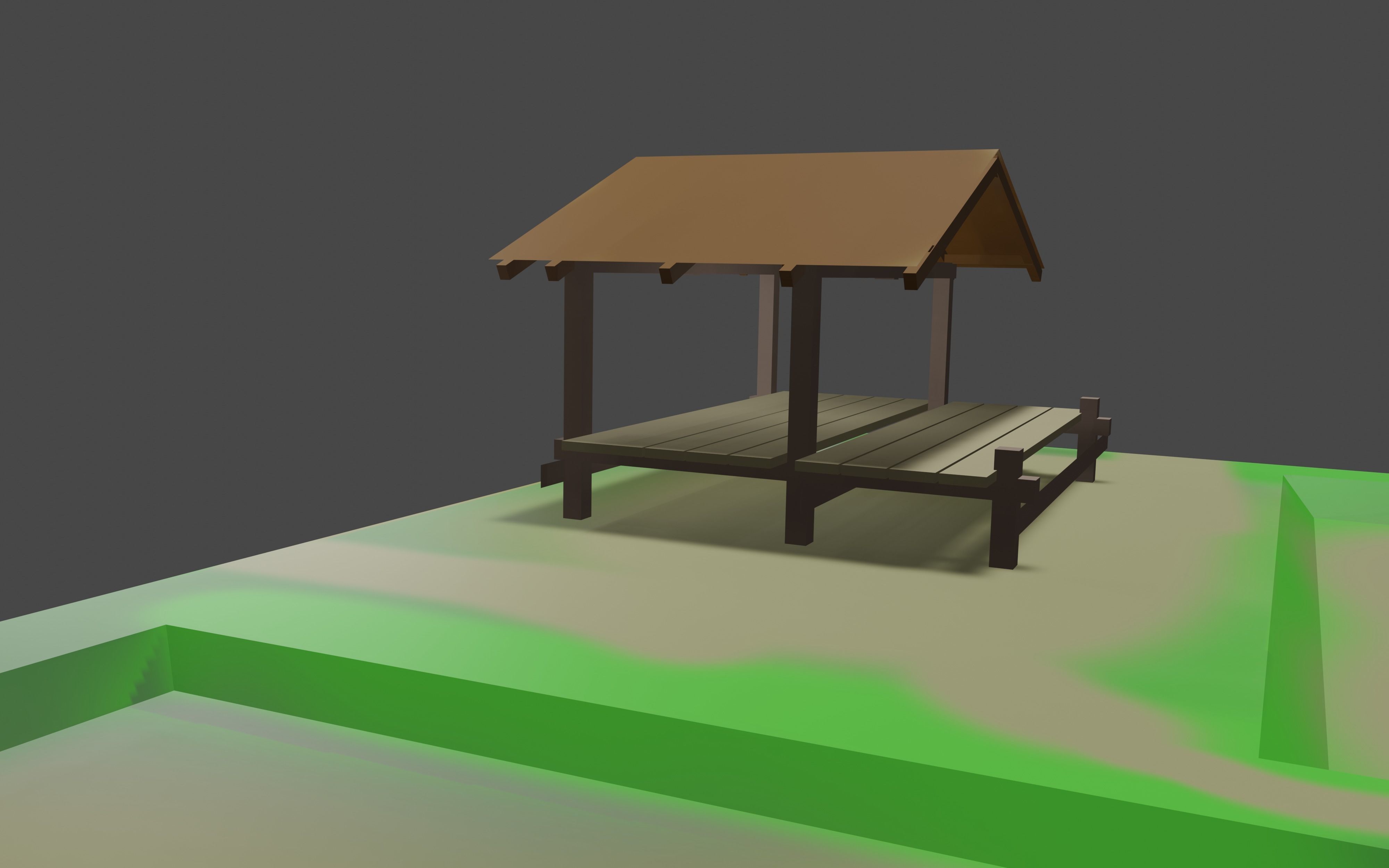 Simple cabin of rice farm low poly 3D model_3