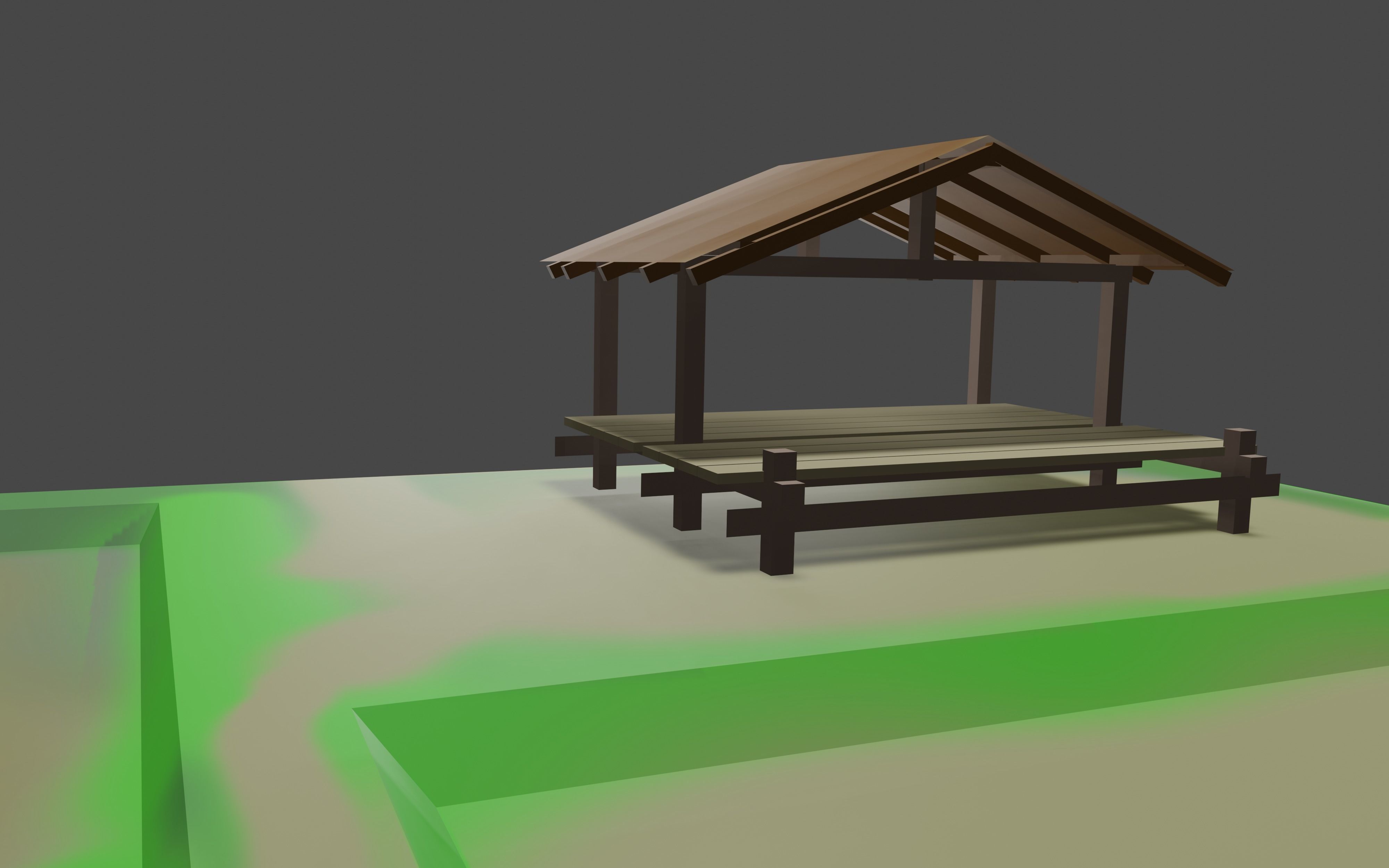 Simple cabin of rice farm low poly 3D model_2
